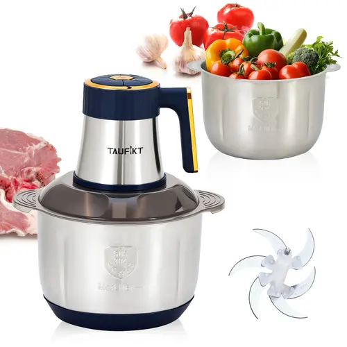 taufikt Stainless Steel Food Processor - 5L 500W Electric Meat Processing Tool (Grinder, Chopper, Shredding Machine), Vegetable Chopper, Fruit Juicer, Multifunctional Kitchen Gadgets for Family Cooking, Meat Chopper