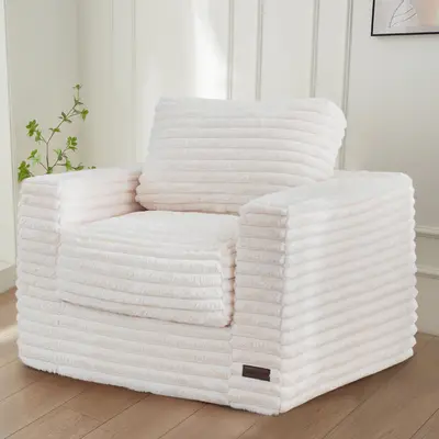 deals for you MAXYOYO Modular Bean Bag Chair, Striped Faux Fur Upholstered Floor Sofa with Pillows and Armrests for Livingroom Bedroom
