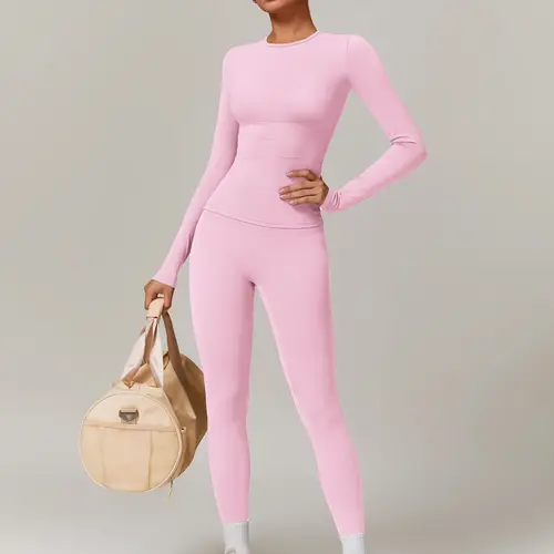 Women's Solid Long Sleeve Skinny Tee & High Waist Leggings Tracksuit Set, Workout Running Clothes, Fitness Clothes, Sporty Breathable Quick Drying Outfits, Yoga Suit for All Seasons, Quick Dry Activewear