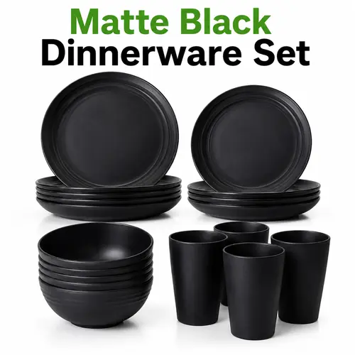 ONESHOW HOME 16PCS Wheat Straw Dinnerware Set Unbreakable Plates Bowls Cups and Cutlery Microwave Safe for Camping RV Mid Year Sale Deals For You,home essentials