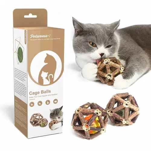Potaroma Catnip Toys, 3 Pack of Cat Toys Natural Silvervine Stick Cage Balls & Bell Ball for Indoor Cats, Kitten Cleaning Teeth Molar Matatabi Cat Chew Toy All Breeds #sohochic