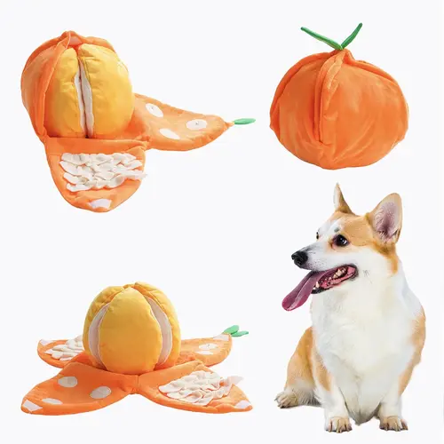 Nocciola 5-in-1 Tangerine Fabric Dog Enrichment Toy - 4 Orange Slices, Crinkle Peel Snuffle Mat, Squeaky Hide-and-Seek Puzzle for Medium Dogs, Alleviates Anxiety, Animal Print #backtoschool #sohochic
