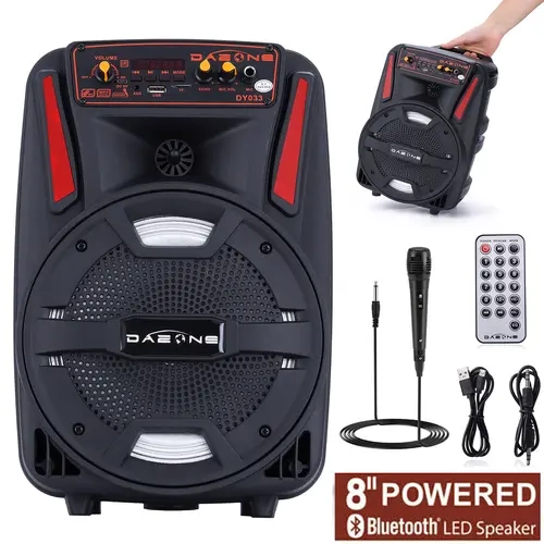 Portable Bluetooth Speaker 8" Subwoofer PowerFul Sound Audio Rechargeable Party FM Speaker With Micophone Remote Control LED Lighting,back to school,back to school haul