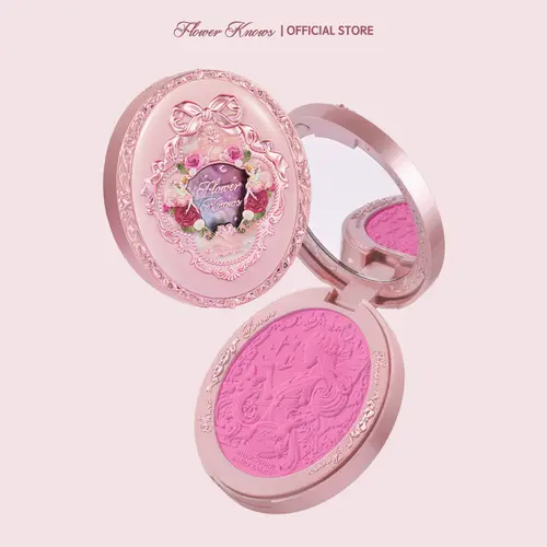 Flower Knows Midsummer Fairytales Collection Embossed Blush Palette - Floral Design Fairytales Pink Makeup Product, Brightening Velvet Powder, Back to School Soho Chic, Fairytales Blush