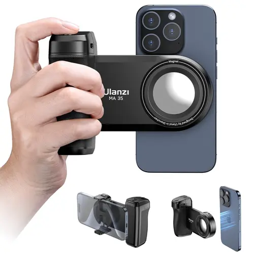 ULANZI MA35 2-in-1 Magnetic Cellphone Tripod Mount - MA35 Magnetic Phone Grip, Self-Timer Tripod Selfie Accessories, Phone Clip with Detachable Remote Shutter, Cold Shoe Adapter, Grip Handle for Easy Filming