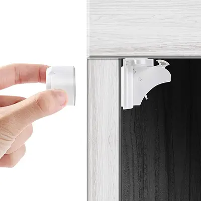 Vmaisi Baby Proofing Magnetic Cabinet Locks and Mom Tested Child Safety Latches includes Magnet Keys and 2 installation cradles designed for reuse on multiple locks