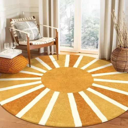 Sun Shaped Round Carpet, 1 Count Non-slip Soft Floor Mat, Decorative Area Rug, Geometric Area Rugs for Home Living Room Bedroom, Bedroom Decor, Modern Abstract Geometric Pattern Rug, Polyester Rug