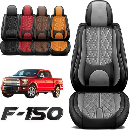 Arespark Full Set 5 Seat Covers, Luxury Nappa Leather Pickup Seat Cushion Cover Fit for 2015-2027 2026 Ford F150 SuperCrew & 2017-2026 F250 F350 F450 Super Duty Crew Cab XL XLT Lariat King Ranch Platinum(Full Set/Black)