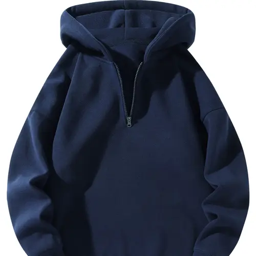 Men's Regular-Fit Solid Color Zip-Up Hoodie, Casual Long Sleeve Hooded Sweatshirt for Fall, Men's Top for Daily Wear, Menswear