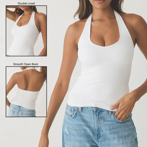 klassy Solid Halter Brami Tank Top - Casual Wear, Double Lined, Spandex, True To Size, Comfortable Cotton Blend