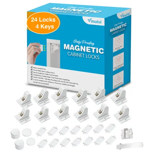 Vmaisi Adhesive Magnetic Cabinet Locks 24 Locks 4 Keys for Baby Proofing