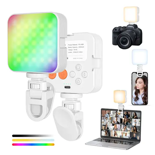 EMEET RGB LED Video Light with Portable Tripod Mini LED Camera Webcam Light 97 LEDs 2000mAh Rechargeable 3000-6500K for Streaming Gaming Creator Gifts Livestream Softbox White, SummerVibes,back to school,back to school haul