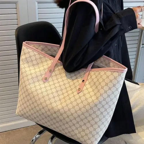 Women's Elegant Geometric Pattern Stylish Tote Bag, Fashionable Large Capacity Shoulder Bag for Women, Casual Trendy Versatile High-quality Daily Commuting Bag, Daily Commuter Bag, Fashionable Patterned Bag, Fashionable Bags