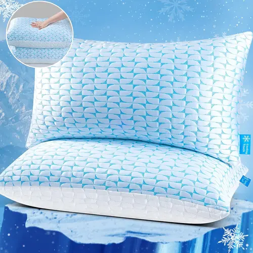 【Summer Pick】QUTOOL Cooling Bed Pillows for Side Back Stomach Sleepers, Adjustable Shredded Memory Foam Cooling Gel Pillows Firm and Supportive for Sleeping with Removable Cover, Deep Sleep Gifts, Bedroom Decor, Summerwins