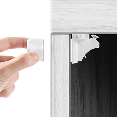 Vmaisi Adhesive Magnetic Cabinet Locks and Baby Proofing Kitchen Safety Drawers Latches(8 Locks and 2 Keys)