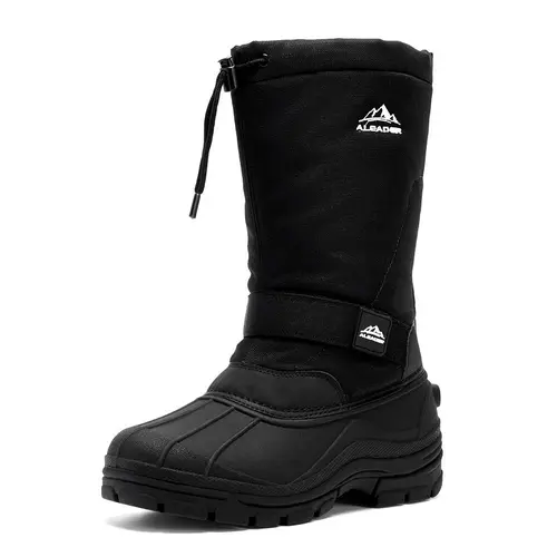 Aleader Men's Waterproof Warm Snow Boots - Classic Closed-Style All-Weather Shoes with Seam-Sealed Construction, Velcro Straps, Anti-Slip Soles, Drawcord, Suitable for Outdoor Hiking, Daily Work & Commuting,back to school,back to school haul