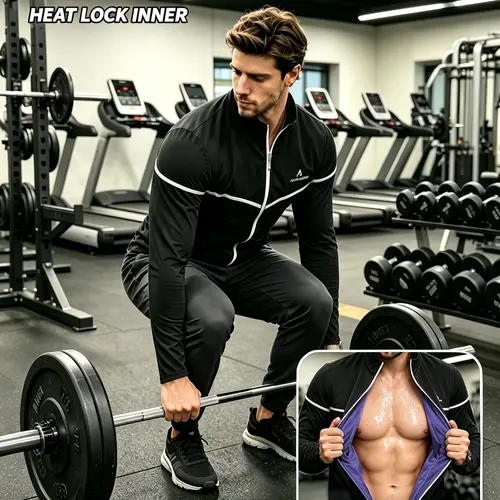 Men's Sauna Sweat Jacket, Zipper Long Sleeve Workout Top, Fitted Casual Fitness Trainer for Gym Training, All Seasons(Order One Size Up)