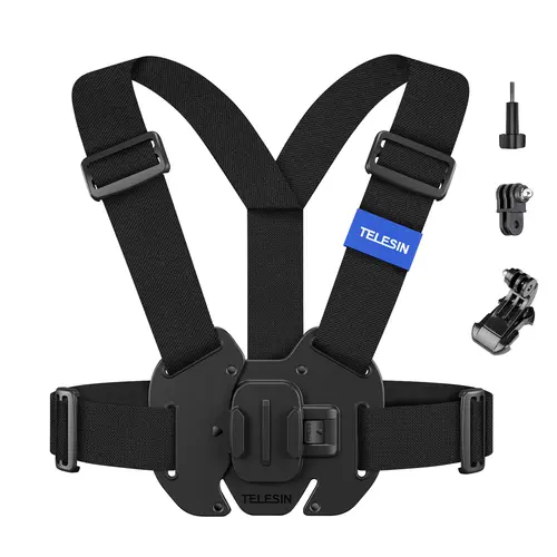 TELESIN Adjustable Chest Mount Harness Strap for 360 Action Cameras, GoPro Hero 13/12/11/10/9/8, DJI Osmo Action 5/4/3 Pocket 3, Insta360 X5/X4/X3/ACE/GO 3, Akaso, Xtra– Compatible with GoPro & DJI Cameras