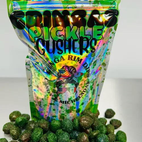 Gringas Pickle Gushies Soft Chewy Candy - 4cal Per Piece, No GMO, Cholesterol-Free, Vitamin-Rich Pickled Snacks, Ambient Sweet Treats, Choose 1 lb Bag, 10 oz Bag, 48oz Jar, or Half-Gallon Size