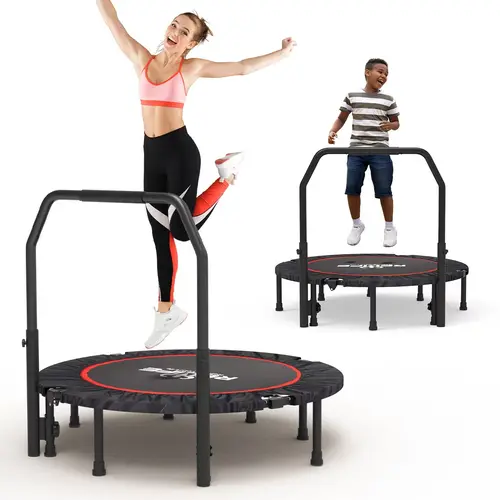 RELIFE 48" Foldable Rebounder Trampoline with Adjustable Handle Bar - Unisex Waterproof At Home Gym Equipment for Trampoline Workout, Rebounding Fitness, Workout Equipment, Home Workout