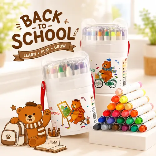 【back to school shopping】JUPITEARTH Ultra-Silky Crayons for Toddlers Easy Grip, 48/36/24 Colors Smooth Oil Pastel Texture Washable Twistable Bear Crayons, Non-Toxic Art Supplies Kids Gifts Summerwins, Art Color Set, Colorful Illustrations tiktokshopbackto