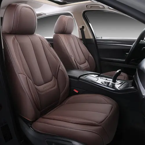 【Coverado】Full Set Faux Leather Car Seat Covers - Set Front/Back, Waterproof Nappa Leather Cushions, Airbag Safe, Breathable, Easy Install Protectors for Most Cars (8805-5), Storage Pockets