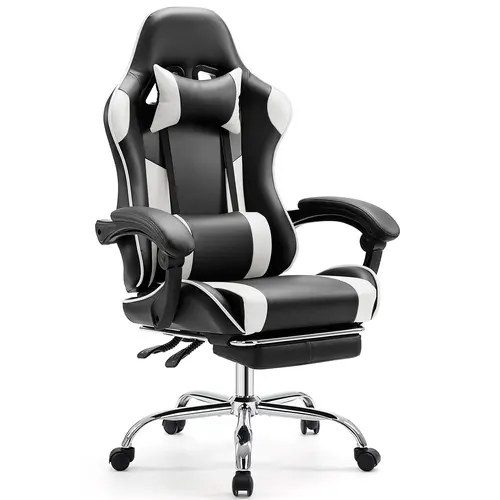 Height-Adjustable Gaming Chair with Footrest, 360° Swivel Seat, Headrest for Office or Gaming Use,dorm essentials,home decor