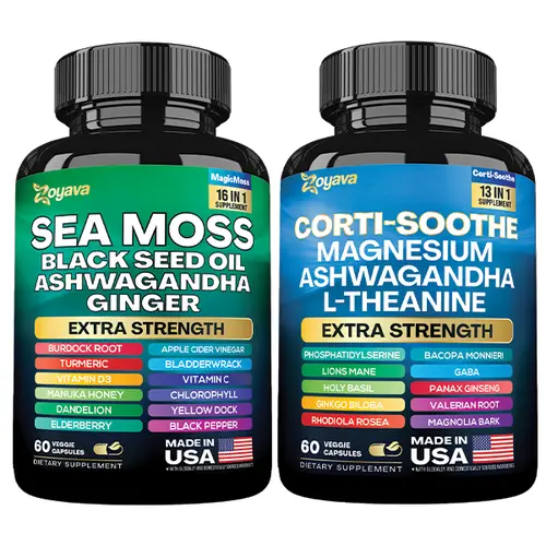 Ocean Calm Bundle: Zoyava Cortisol & Sea Moss All-in-One Multivitamin Combo - Made in USA with Extra Strength Ingredients