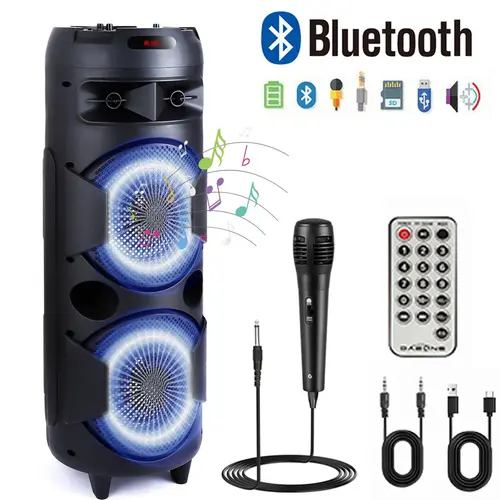 Portable BT Stereo Speaker Dual 6.5" Woofer Wireless Party Speaker With Microphone Remote Control AUX FM Radio LED Light Karaoke Machine Bluetooth,back to school,back to school haul