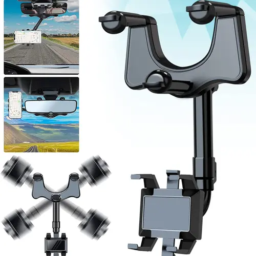 Rearview Mirror Phone Holder for Car - 360° Rotating and Retractable Mobile Phone Mount for Cars Rear View Mirrors, Adjustable GPS Holders for Auto Visor