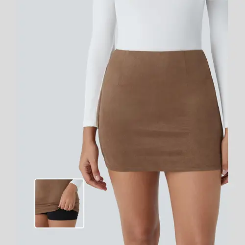 Halara High Waisted 2-in-1 Bodycon Suede Mini Casual Skirt #BackToSchool