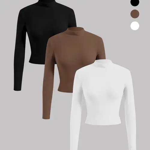Women's Fall Winter Knit Long Sleeve T-Shirt Set, Slim-Fitting Casual Fashion, Thickened Warm Fabric, Three-Piece, Knitwear