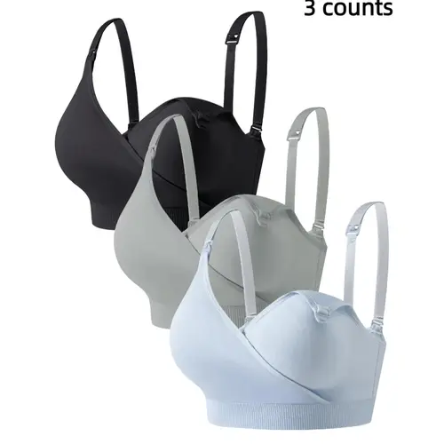 Women's Solid Adjustable Strap Buckle Front Pregnant Maternity Bra, Maternity Bras for Breastfeeding, Pregnancy Nursing Bras, Maternity Clothes, Comfortable Breathable Wrap Nursing Bra, Maternity Lingerie for All Seasons