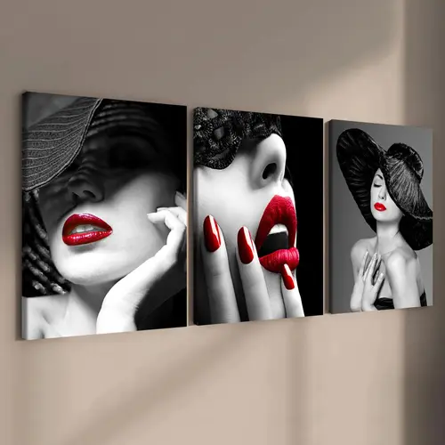 Wooden Framed Canvas Painting, 3 Counts/set Modern Fashion Woman Pattern Wall Art, Aesthetic Wall Decor, Art Wall Decoration for Home Living Room Bedroom Office