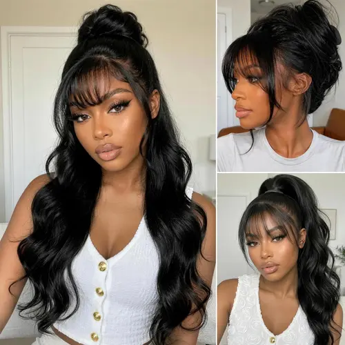 UNice Pre-Everything Fluffy Natural Loose Wave Wig with Curtain Bangs Glueless 13x4/ 7x5 HD Lace Human Hair Wigs Friendly for Beginners Summer Wig Super Brand Day
