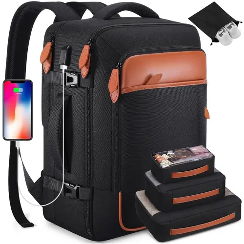 42L Expandable Convertible Carry On Luggage Backpack - Water-Resistant Polyester Travel Daypack with 17-Inch Laptop Sleeve, Organized EDC Gear for Men & Women, Laptop Duffel, Getaway Bag, Back to School Haul, Polyester Edit