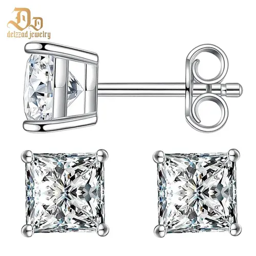 Delzzad S925 Princess Cut Stud Earrings Lab-Created Moissanite Stud Earring Moissanite Jewelry Perfect Birthday Mother's Day Christmas Gift for Men Women Wedding Set
