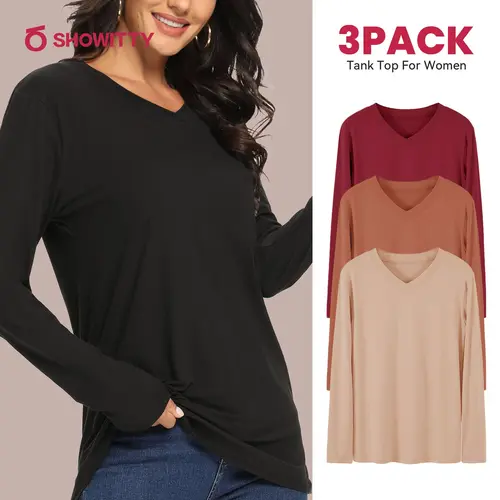 SHOWITTY Womens 3 Pack Long Sleeve Shirts – Casual Fall Tops for Workout, Travel & Daily Wear