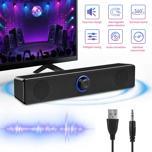Wired Computer Speakers Soundbar Stereo Bass Sound 3.5mm Jack & USB for Desktop Laptop Audio,back to school,back to school haul