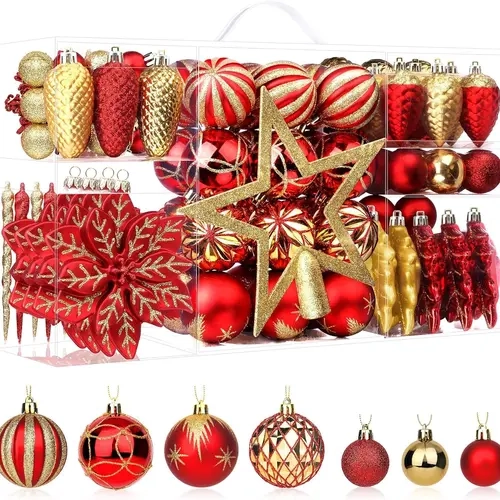 Alupssuc 2026-Piece Shatterproof Plastic Ball Ornaments Set - Unique Design, Multiple Finishes, Novelty Shapes, Hanging Hooks for Christmas Tree, Holiday Home Decor (Christmas Wishlist Item)