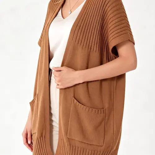 Shewin Summer Outfit Women's Oversized Cotton Blend Cardigan - Short Sleeve Open Front Pleated Knitwear for Everyday Wear & Layering Shortsleeve Basic,back to school,back to school shopping