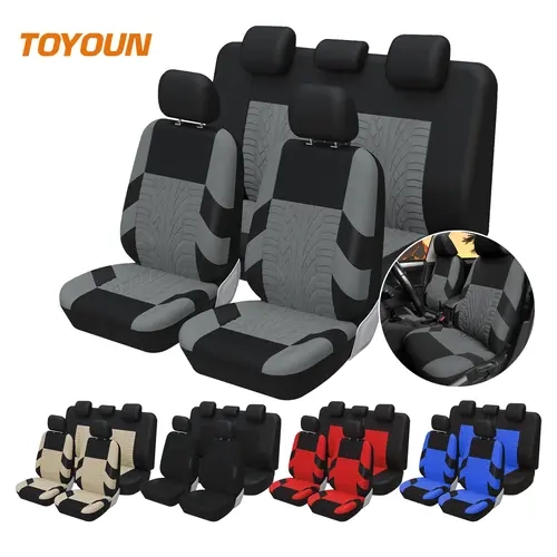 5 Seater Universal Car Seat Cover Full Set, 3D Tire Print Car Interior Cover, Airbag Compatible, Quick Installation, Suitable for Most Car, Truck, SUV, Car Interior Accessories Decoration Compatibility Protect