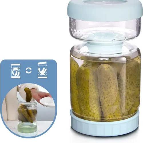 SohoChic LUVAN 16oz Wide Mouth Hourglass Glass Pickle Jar with Screw Leak Proof Lid & Strainer Flip, Food Storage Container for Olive Jalapeno, Dishwasher Safe Kraut Juice Separator Kitchen Preserving Container