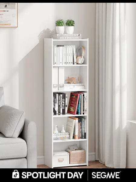 Segawe Modern Aesthetic 5-Tier Narrow Indoor Bookshelf - Home Furniture, Home Storage Organizer, House Decor Room Accessories Shelves (15.8"x9.5"x52"),summerwins