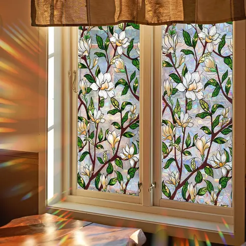 Floral Pattern Static Cling Window Sticker, 1 Count Double-Sided Visible Removable Window Decal, Decorative Sticker for Living Room and Bedroom Home Décor, Decoration Sticker