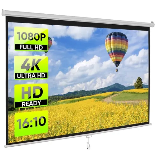 SuperDeal Matte Front Home Cinema Projector Screen - 80/100/120in 16:10 HD, Auto-Lock & Manual Control/Setup, Polyester Blend White Screen, for Home Theater, Outdoor Portable Projector, Church, Schools Use,back to school,back to school haul