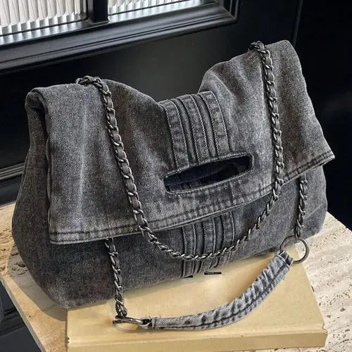 Women's Denim Shoulder Bag, Large Capacity Chain Strap Crossbody Bag for Daily Used, Casual Trendy Versatile High-quality Daily Commuting Bag, Cross Body Purse