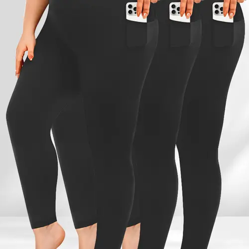 【Plus Size】 Solid High Waist Pocket Leggings, Casual Comfy Breathable Skinny Pants for Women, Women's Bottoms for Fall & Winter, Tight Leggings, High Waisted Legging