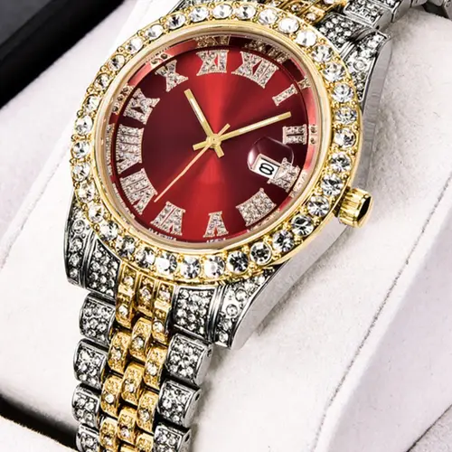 Rhinestone Decor Round Dial Analog Quartz Watch, Fashion Wristwatch for Party and Daily Wear, Birthday Gift Without Box, Bling Watch, Rhinestone Decorated Watch
