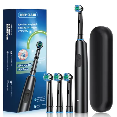 Rechargeable Electric Toothbrush Set, 1 Box Deep Clean Toothbrush with Replacement Brush Head & Travel Box, Oral Care Toothbrush for Adults, Battery Powered Toothbrush